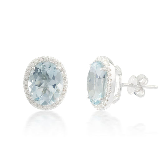 Oval Aquamarine and Diamond Earrings