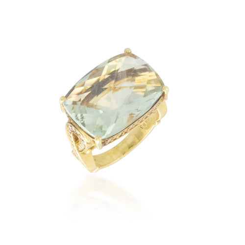 Wide Aquamarine Topaz and Diamond Ring