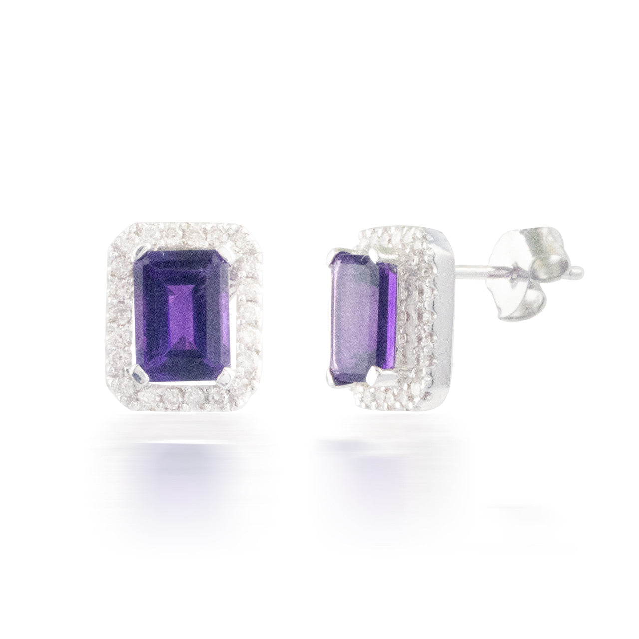 Emerald-cut Halo Diamond and Amethyst Earrings