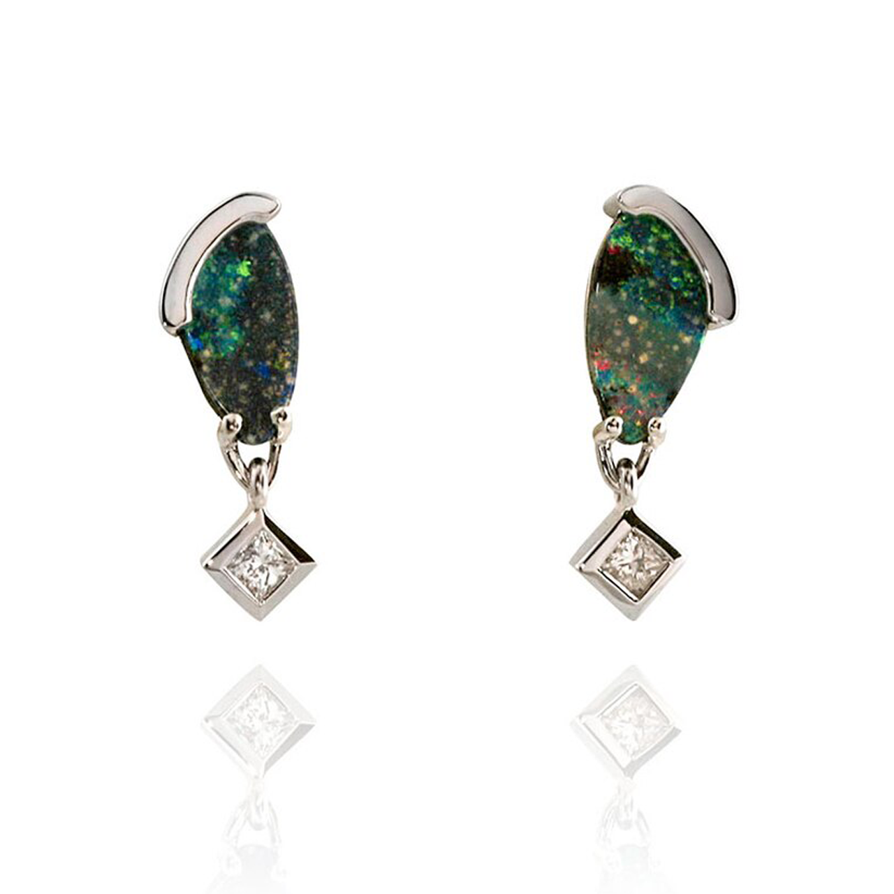 Boulder Opal and Diamond Earings