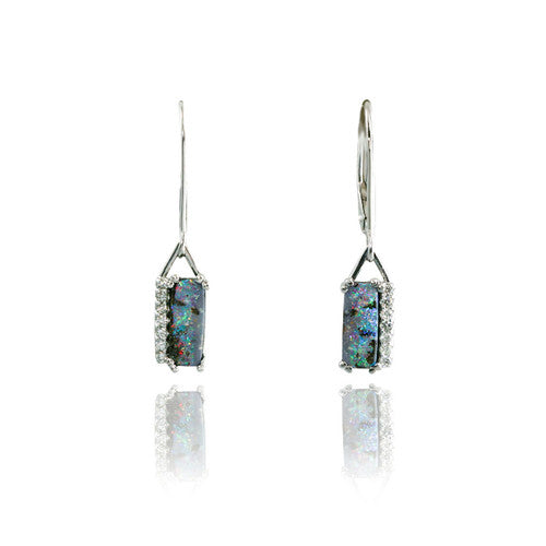 Rectangular Boulder Opal and Diamond Earings