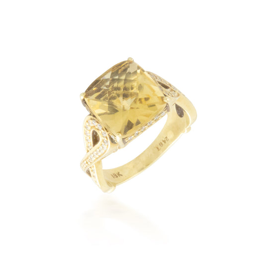 Yellow Citrine and Diamond Ring