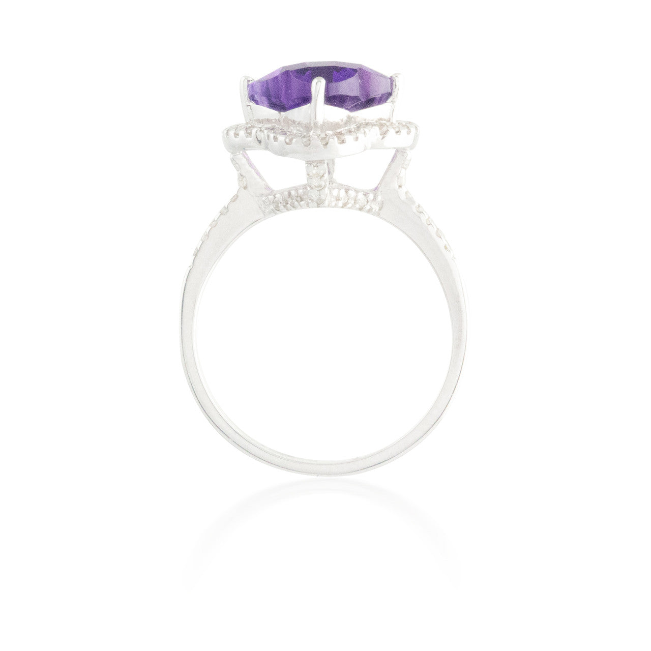 Clover Amethyst Ring with Diamond Halo