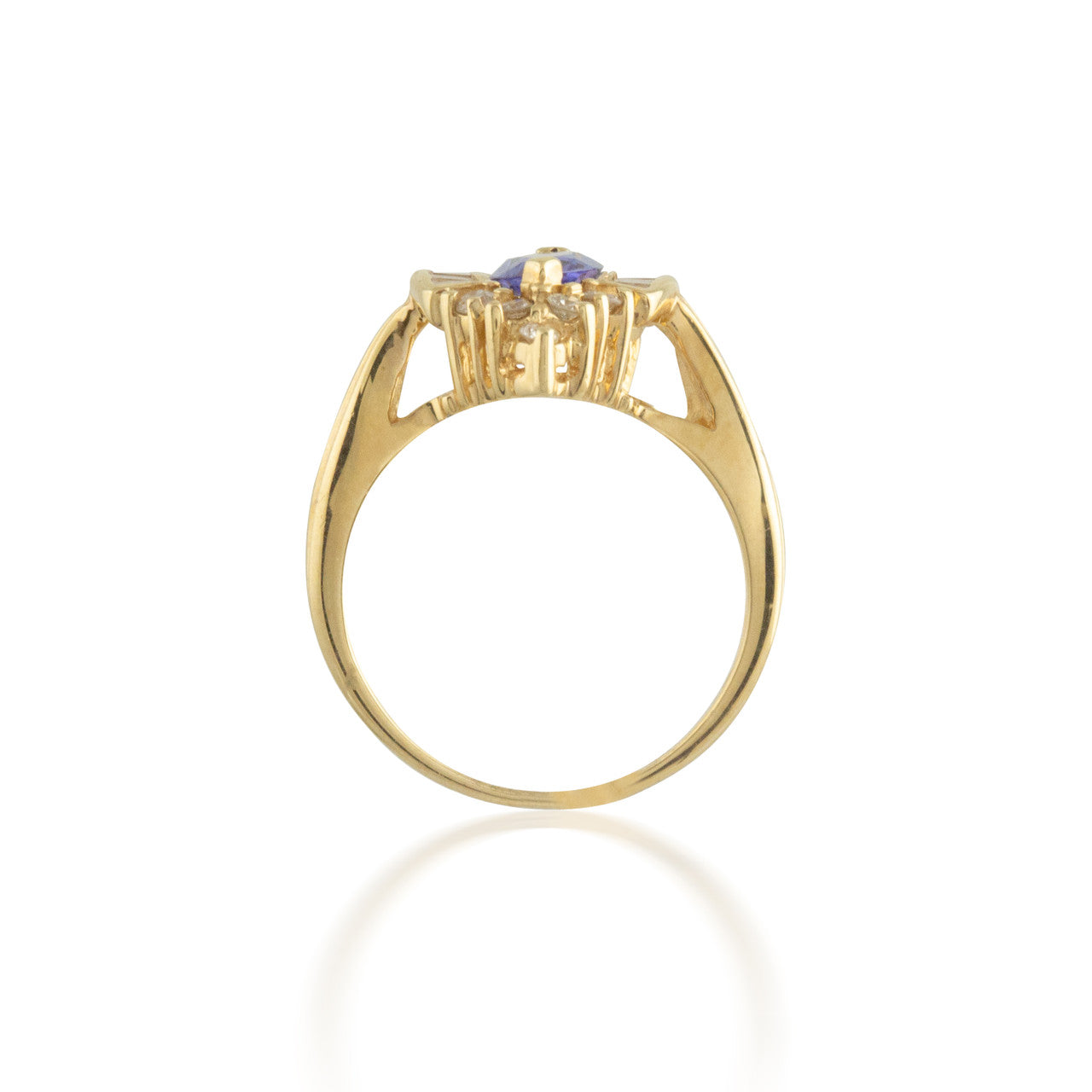 Tanzanite Ring with Baguette and Round Diamond Halo