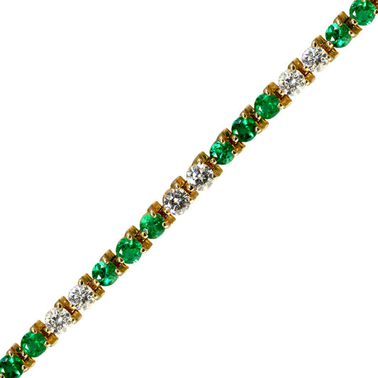 Classic Round Diamond and Emerald Tennis Bracelet