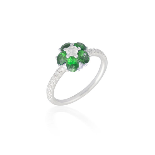 Emerald and Diamond Flower Ring