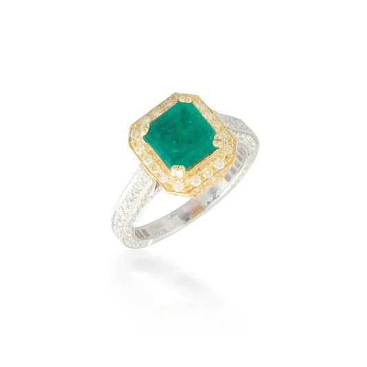 Two Tone Emerald and Diamond Ring