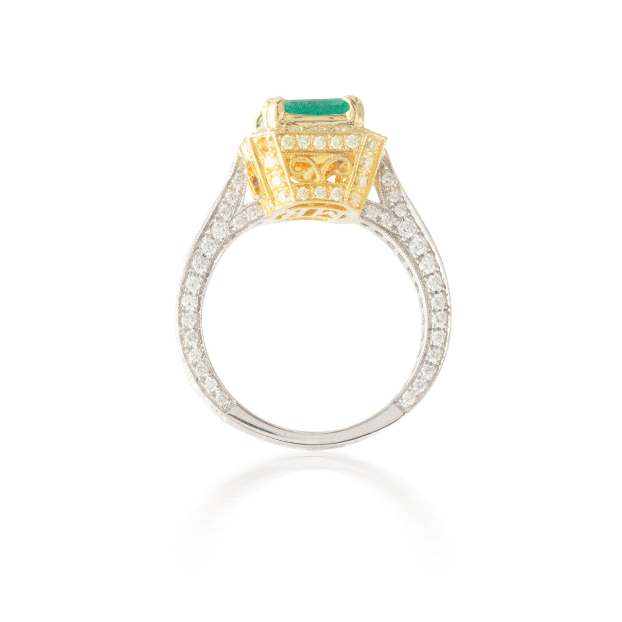 Two Tone Emerald and Diamond Ring