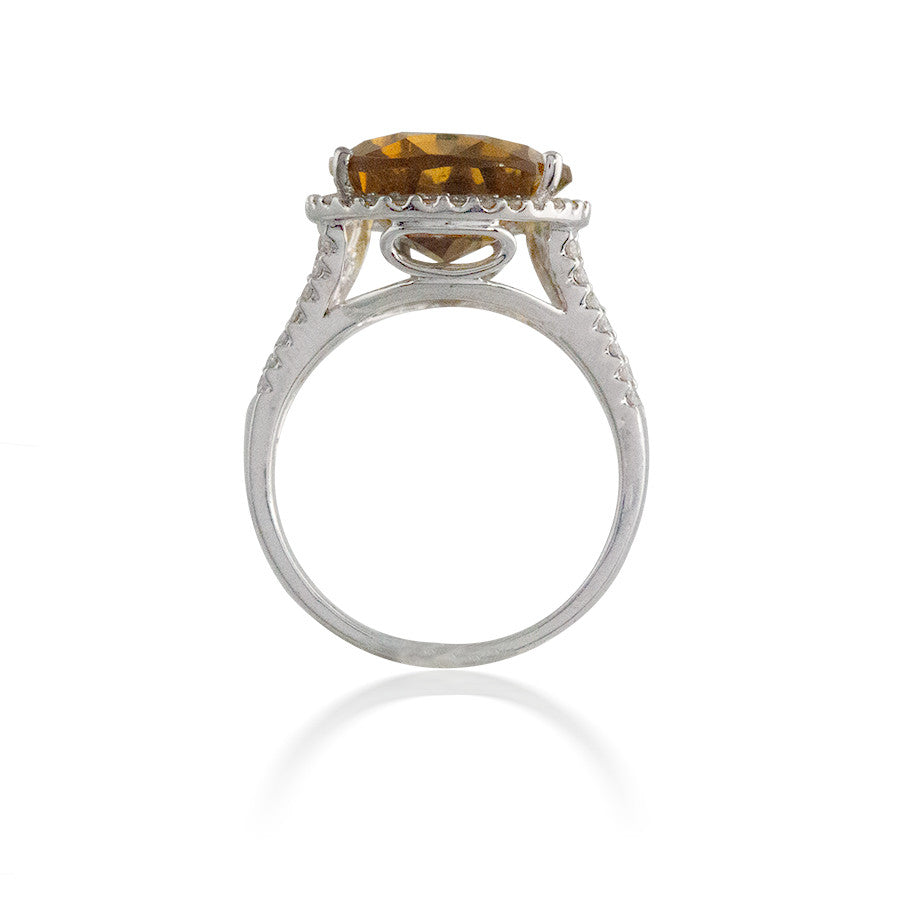 Pear-Shaped Citrine Ring with Diamond Halo