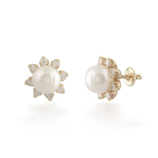 Pearl Stud Earrings with Diamond Halo