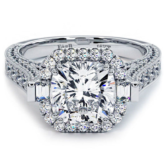 Cushion Halo Micropave Milgrain Diamond Engagement Ring Setting