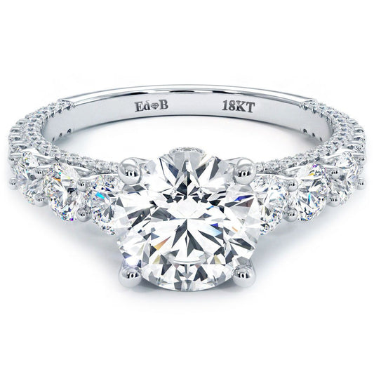 Round Center Micropave Graduated U Prong Diamond Engagement Ring Setting