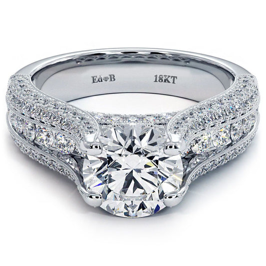 Round Center, Micropave Split Shank High Cathedral Diamond Engagement Ring Setting