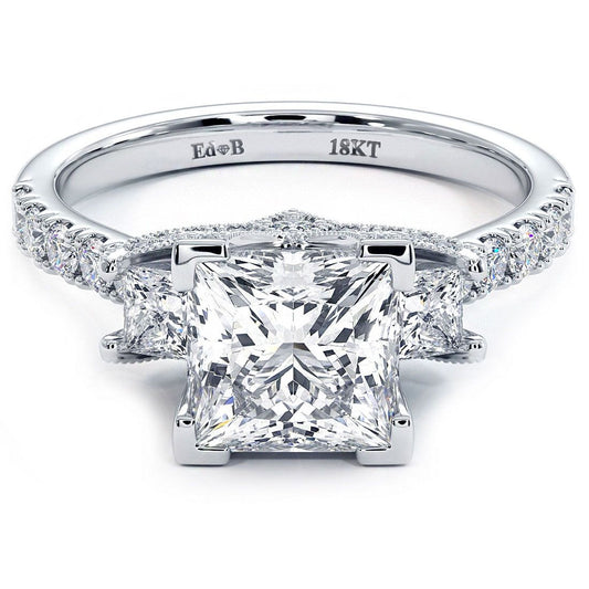 Princess Cut Three Stone Diamond Engagement Ring Setting