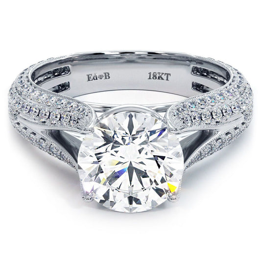 Round Center Micropave Split Shank Cathedral Diamond Engagement Ring Setting