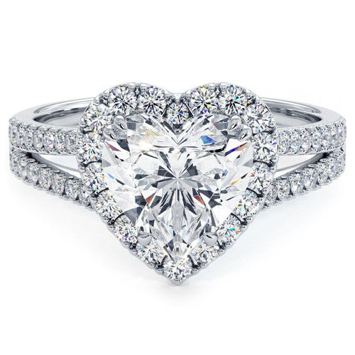 Heart Shape Halo Diamond Engagement Ring Setting, Split Shank