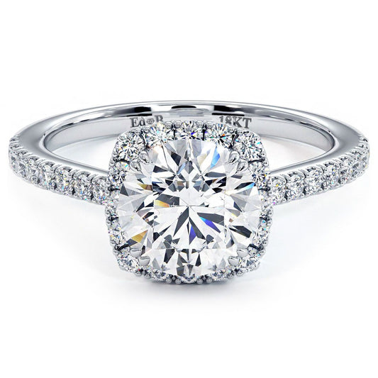 Cushion Halo With Round Center Micropave Diamond Engagement Ring Setting