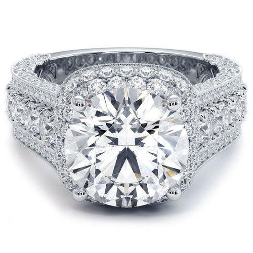 Cushion Halo With Round Center Diamond Vintage Style Micropave Graduated Shank Diamond Engagement Ring Setting