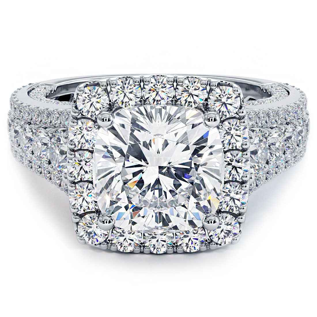 Cushion Halo Vintage Style Micropave Graduated Shank Diamond Engagement Ring Setting