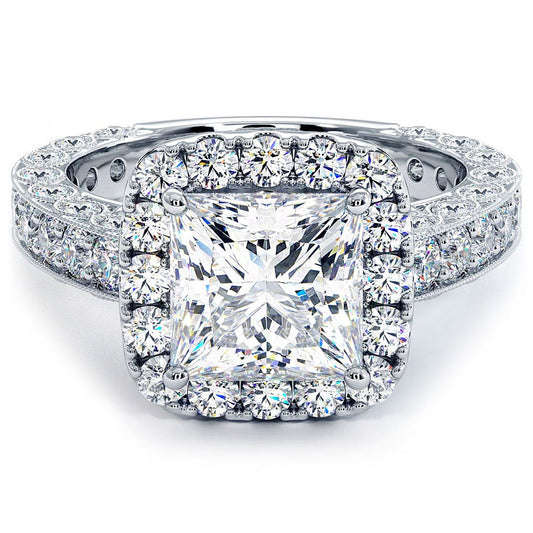 Cushion Halo With Princess Cut Center Diamond Filigree Vintage Style Diamond Engagement Ring Setting