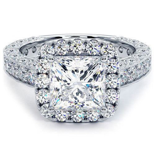 Cushion Halo With Princess Cut Center Diamond Filigree Vintage Style Diamond Engagement Ring Setting