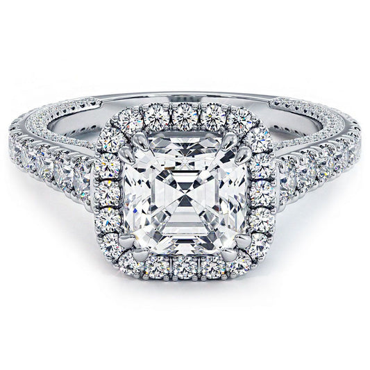 Cushion Halo With Asscher Cut Center Micropave Diamond Engagement Ring Setting