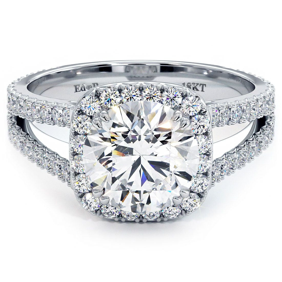 Cushion Halo With Round Center Diamond Split Shank French Cut Diamond Engagement Ring Setting