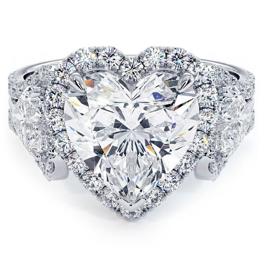 Heart Shape Halo Three stone Diamond Engagement Ring Setting