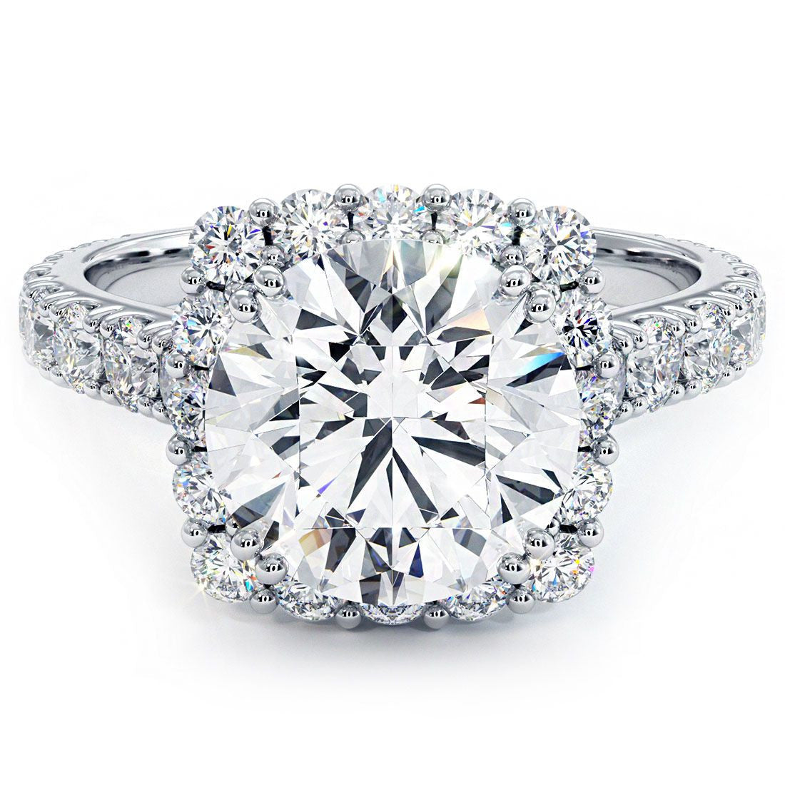 Cushion Halo With Round Center, Micro Prong Set Halo Diamond Engagement Ring Setting