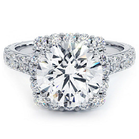 Cushion Halo With Round Center, Micro Prong Set Halo Diamond Engagement Ring Setting