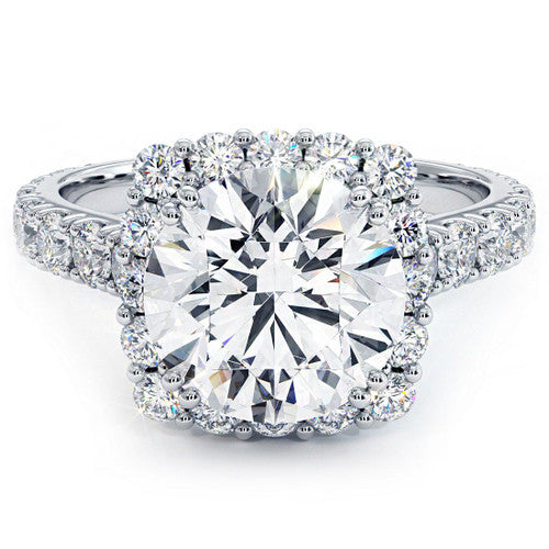 Cushion Halo With Round Center, Micro Prong Set Halo Diamond Engagement Ring Setting