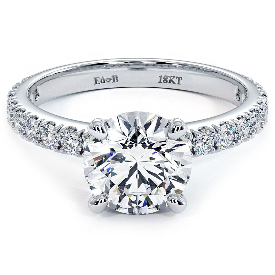 Round Center Micro Prong Set Diamond Engagement Ring Setting