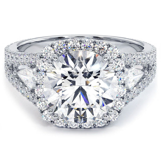 Cushion Halo With Round Center Diamond Micropave Split Shank Diamond Engagement Ring Setting
