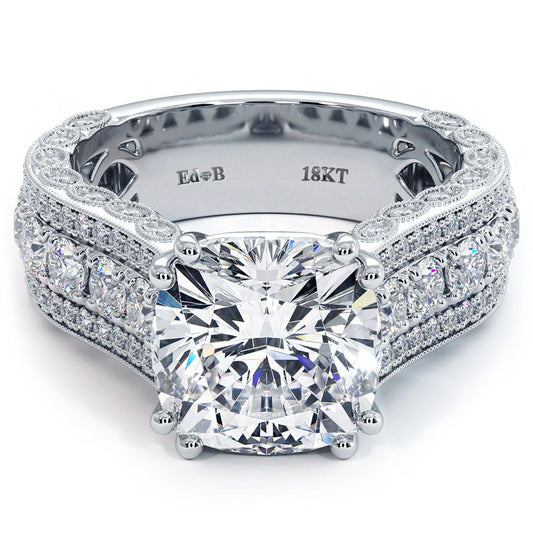 Cushion Cut Vintage Style Milgrain Diamond Engagement Ring Setting