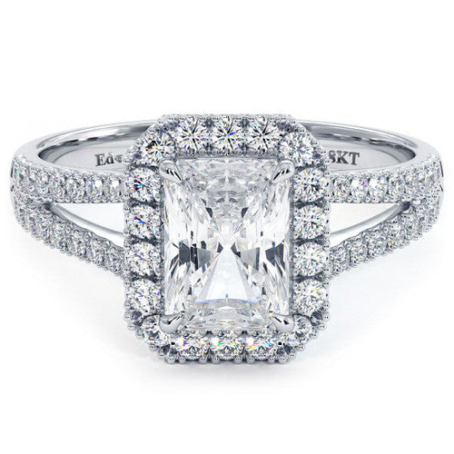 Radiant Cut Halo Split Shank Diamond Engagement Ring Setting