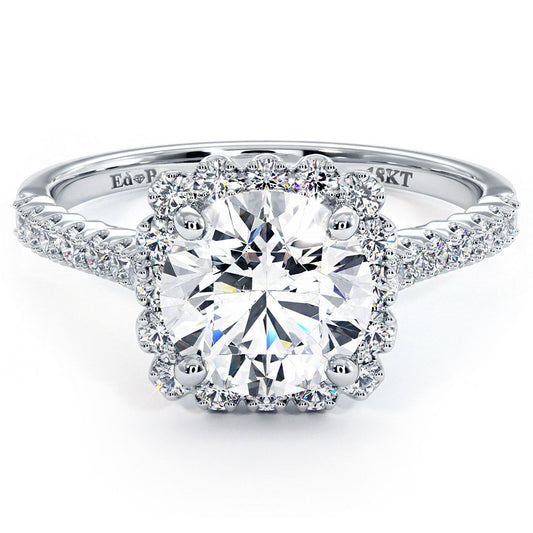 Cushion Halo With Round Center Beaded Prong Diamond Engagement Ring Setting