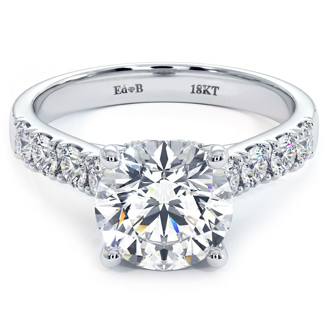 Round Center With Unique Diamond Heart Shape On The Head Engagement Ring Setting