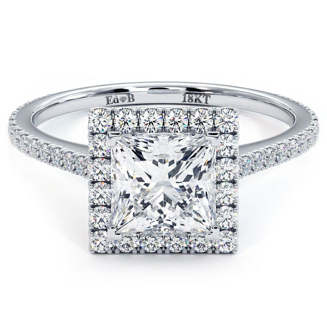 Princess Cut Micropave Halo Diamond Engagement Ring Setting