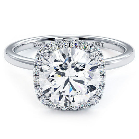 Cushion Halo With Round Center Petite Micropave Diamond Engagement Ring Setting