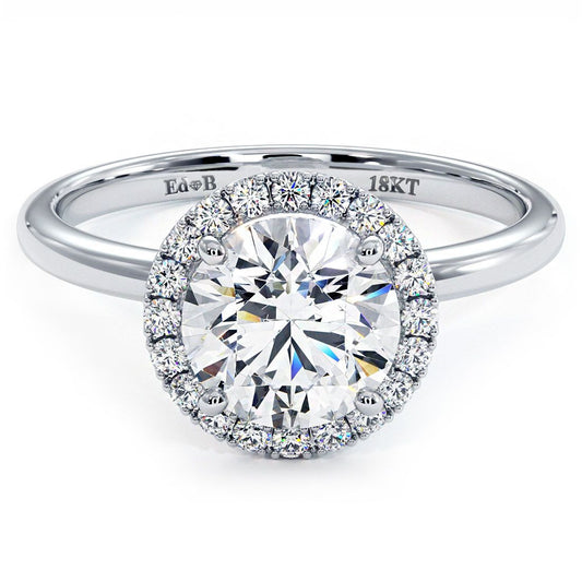 Round Halo Petite Micropave Plain Gold Shank Diamond Engagement Ring Setting