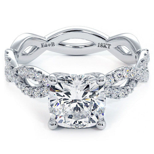 Cushion Cut Infinity Twist Micropave Diamond Engagement Ring Setting