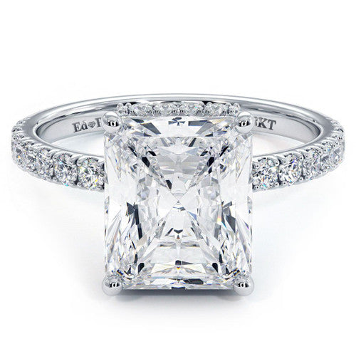 Emerald Cut Hidden Halo Basket Head Diamond Engagement Ring Setting