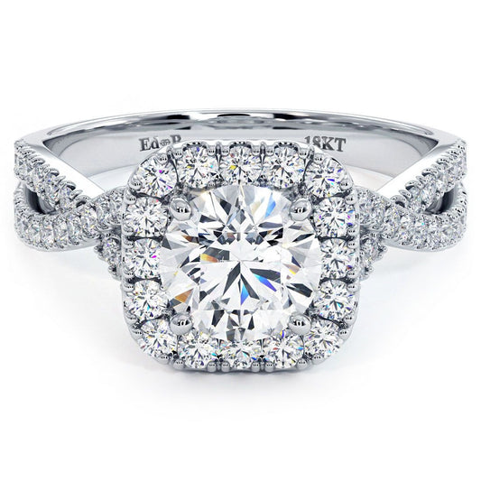 Cushion Halo With Round Center Infinity Twist Diamond Engagement Ring Setting