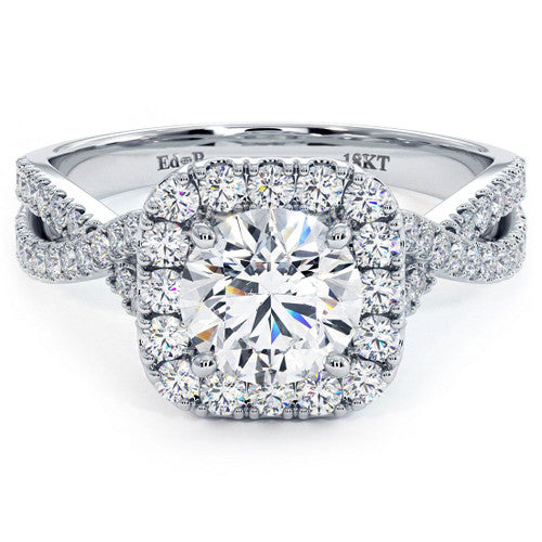 Cushion Halo With Round Center Infinity Twist Diamond Engagement Ring Setting