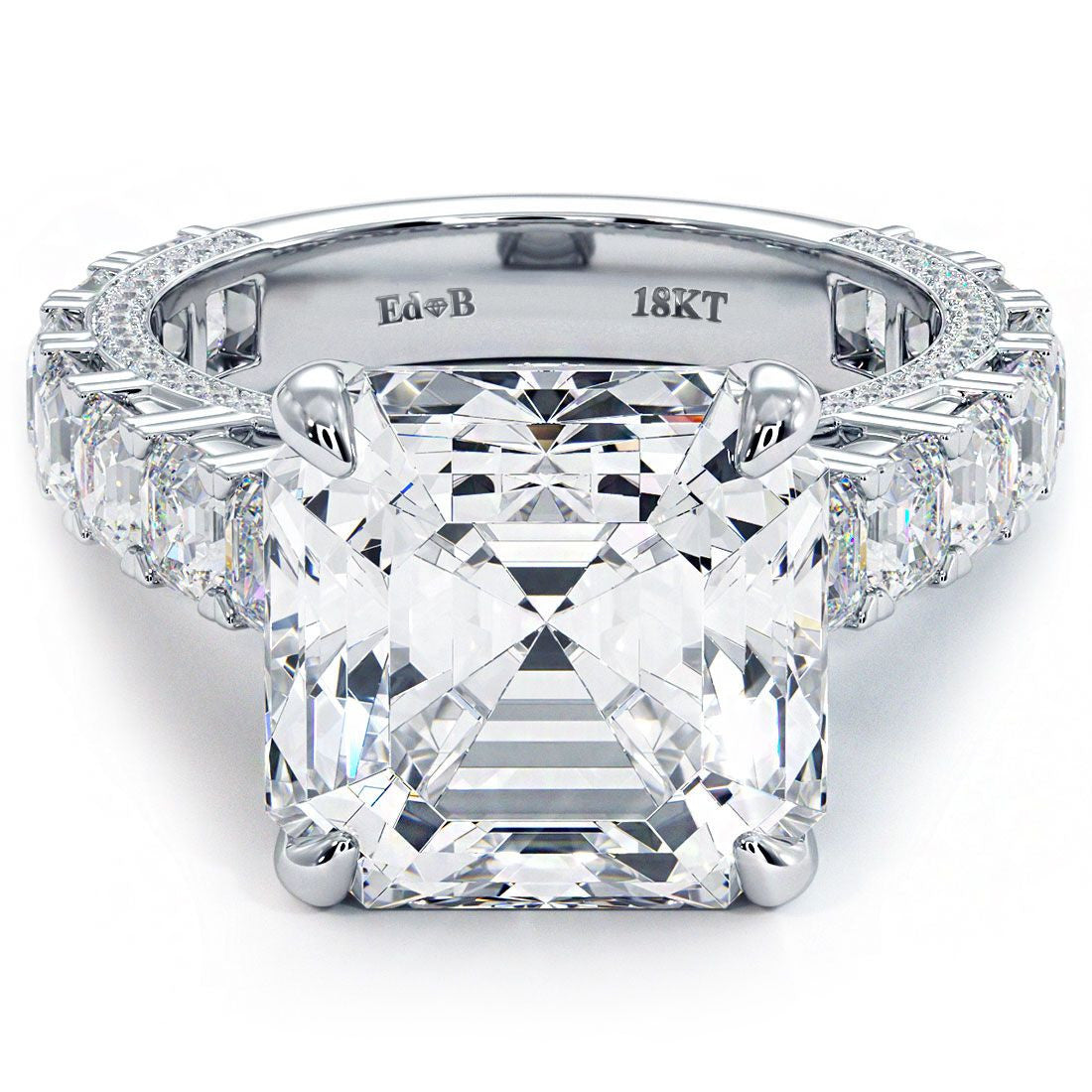 Asscher Cut Micropave Cathedral Set Masterpiece Diamond Engagement Ring Setting