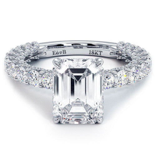 Emerald Cut Hidden Halo Micropave Diamond Engagement Ring Setting