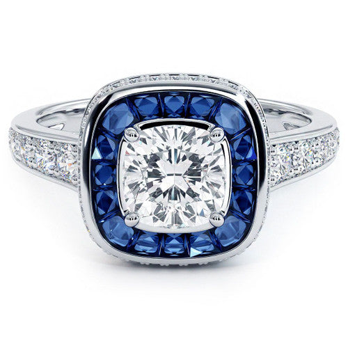 Cushion Halo Art Deco Sapphire & Diamond Engagement Ring Setting 6