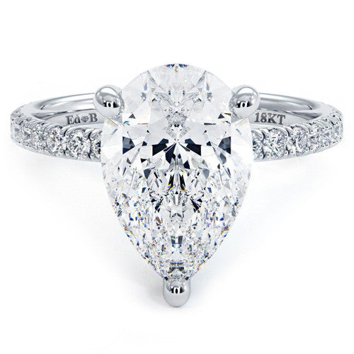 Pear Shape Hidden Halo Diamond Basket Engagement Ring Setting