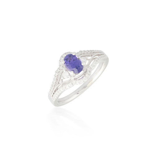 Purple Sapphire and Diamond Ring with Split-band