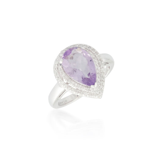 Double Diamond Halo with Pear Amethyst Ring